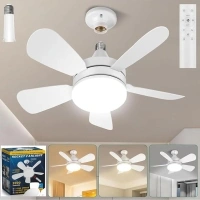 Socket Fan Light with Remote,17.7 Inch Screw-in Ceiling Fan with Light, E26 Base Bulb Fan, 3 Color Temperatures Dimmable Light Socket Fan for Garage, Bathroom, Bedroom, Kitchen, 2000 Lumens