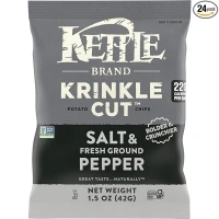 Kettle Brand Potato Chips, Krinkle Cut, Salt & Fresh Ground Pepper Kettle Chips, 1.5 Oz (Pack of 24)