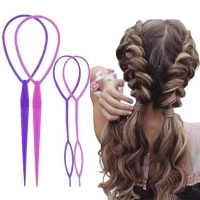 Topsy Tail Hair Tool Hair Pull Through Tool Hair Loop Styling Tool - Ponytail Maker French Braid Loop For Hair Styling Gifts For Women - Braiding Hair Supplies (pink+purple)