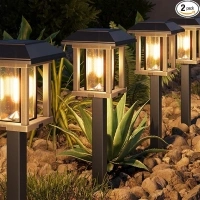 XMCOSY+ Solar Lights Outdoor 20 LM LED with 2-Tone Bronze Tone & Wood Tone, Solar Garden Lights with Glass Metal, IP65 Waterproof Solar Powered for Yard Landscape Driveway Walkway (2Pack, Warm White)