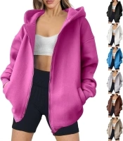 Zip Up Hoodie Women Trendy Long Sleeve Oversized Hooded Sweatshirt Casual Fleece Jacket Cute Fall Hoodies w/Pockets