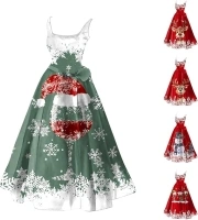 Women Christmas Dress Square Neck Sleeveless Retro A Line Dresses Ugly Gnome Print 2024 Winter Party Dress with Belt