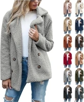 Sherpa Jacket Women Trendy Lapel Fleece Jacket Warm Comfy Faux Fur Coat Button Fuzzy Teddy Coat with Pockets