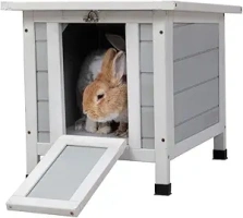 COZIWOW Cat House, Weatherproof Wooden Cat Shelter, Outside Rabbit Hutch for 2 Rabbits, Bunny Hutch with Openable Roof, Ideal for Duck Coop, Chicken House, Small Dog House,Grey