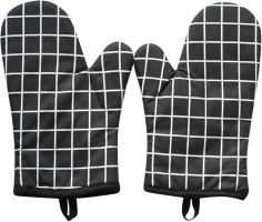 Oven Mitts Silicone Heat Resistant,Oven Mitts and Pot Holders Sets Soft Cotton Lining,Waterproof,Thick Gloves Pot Holders for Kitchen Baking Cooking,Pack of 2PCS (Black)