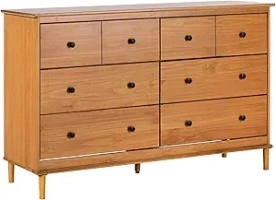 Walker Edison Modern 6-Drawer Solid Wood Dresser Bedroom Storage, 57 Inch, Caramel