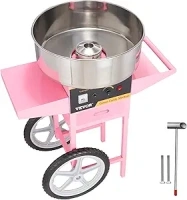 VEVOR Electric Cotton Candy Machine Cart, 1000W Commercial Floss Maker w/Stainless Steel Bowl, Sugar Scoop and Drawer, Perfect for Home, Carnival, Kids Birthday, Family Party, Pink