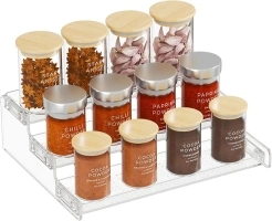 Lifewit Plastic 1 Pack 3-Tier Spice Rack, Clear Spice Organization for Cabinet, Counter, Organizer Shelf for Condiment, Seasoning, Syrup, Liquor, Medicine and Perfume for Kitchen, Pantry, Bar, Bath