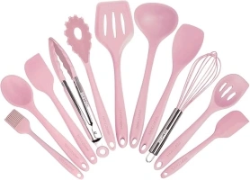 Kitchen Utensil Set - 11 Cooking Utensils - Colorful Silicone Kitchen Utensils - Nonstick Cookware with Spatula Set - Colored Best Kitchen Tools Kitchen Gadgets (Pink)