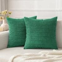 MIULEE Pack of 2 Green Corduroy Decorative Throw Pillow Covers 12x12 Inch Soft Boho Striped Pillow Covers Modern Farmhouse Christmas Home Decor for Sofa Living Room Couch Bed