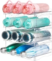 Water Bottle Organizer, Stackable kitchen cabinet organizer, Acrylic Water Bottle Storage Holder Rack for Pantry Organizers and Storage, Drink Organizer for Fridge Organization -4 Tiers for 12 Bottles