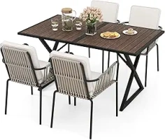 YITAHOME 5 Piece Patio Dining Set Outdoor Furniture Stackable All-Weather Comfortable Rope and Rattan Chairs Metal Frame with Faux Wood Tabletop for Courtyard Backyard Poolside Balcony, Brown & Grey