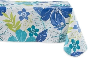 DII Summer Vinyl Tabletop Collection Flannel Backed Floral Tablecloth, Rectangle 60x84, Tropical Bahama