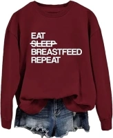 DUDIHOHX Mama Sweatshirt Women Eat Sleep Breastfeed Graphic Long Sleeve Shirts Funny Mom Casual Pullover Tops