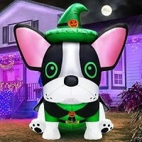 5FT Halloween Inflatables Dog Decorations Wearing Cape Witch Hat Built-in Bright LED Halloween Blow Ups Yard Decoration Inflatable Outdoor Indoor Lawn Party Garden