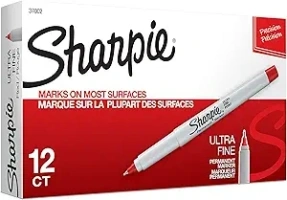 SHARPIE 37002 Permanent Markers, Ultra Fine Point, Red, 12 Count