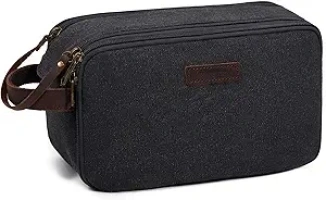 Toiletry Bag for Men,Canvas Travel Toiletry Organizer Dopp Kit Large Capacity Water Resistant Shaving Bag for Toiletries Accessories (Black, Medium)