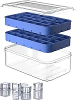 Ice Cube Tray with Lid and Bin, ROTTAY Ice Trays for Freezer, Easy-release 48 Small Nugget Silicone Ice maker with Ice Bucket, Ice Cube Storage Container Set for Chilled Drink and Smoothie, Blue