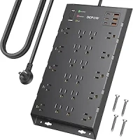 Surge Protector Power Strip, 6.5FT Long Flat Plug Extension Cord with 22 AC Outlets (1875W/15A), 6USBs (3 USB-C Ports), 2100J Surge Protection, Wall Mountable for Gaming, Office, Home, Black