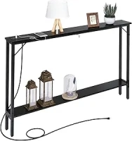 SAUCE ZHAN Sofa Table with Outlet and USB Port, 47" Console Behind Couch Table with Steel Frame, Narrow Entryway Table for Living Room, Foyer, Hallway, Entry, Black