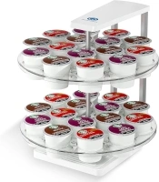 K Cup Holder: 2-Tier K Cup Organizer 360° Smooth Spin Joy Ease, Coffee Pod Holder Stylish Design for Home Kitchen Office, Compatible with 30 Keurig K-Cup Pods