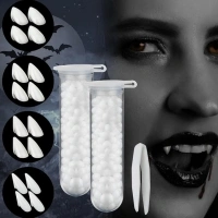 Vampire Fangs 8 Pairs 4 Sizes Teeth with Adhesive Tweezers Vampire Fangs Fake Teeth Halloween Decorations Party Cosplay Props Werewolf Fangs Vampire Dentures Party Favors Masquerade Accessories Gifts