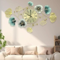 33 inch Clocks for Living Room, Large Wall Clock, 3D Decorations Metal Ginkgo Leaf Design Silent Movement Wall Clocks for Home Wall Decor Clock (Gold-Rome)