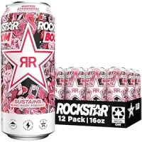 Rockstar, Boom Energy Drink with Caffeine and Taurine Packaging May Vary, Whipped Strawberry, 16 Fl Oz (Pack of 12)