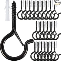 24 Pcs Q Hooks for Outdoor String Lights with Safety Buckle, Christmas Light Hooks and Ceiling Hooks for Hanging Plants, Screw Hooks for Hanging Wind Chimes, Patio Lights & Party Decors