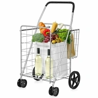 Costway Utility Shopping Cart Foldable Jumbo Basket Outdoor Grocery Laundry Silver