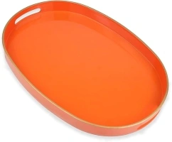 Orange Oval Decorative Tray with Handles, Versatile Serving Tray for Coffee Table, Ottoman, Ideal for Serving, Displaying, Organizing