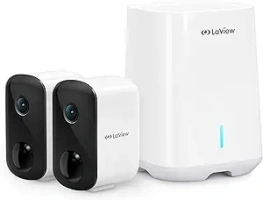 LaView 3MP Wireless Camera for Home/Outdoor Security (2 Pack), 2K Battery Powered WiFi Camera with Night Vision, 270-Day Battery Life, AI Human Detection, 2 Way Audio, Siren, IP66, Works with Alexa