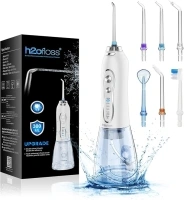 H2ofloss Water Dental Flosser Portable Dental Oral Irrigator with 5 Modes, 6 Replaceable Jet Tips, Rechargeable IPX7 Waterproof Teeth Cleaner for Home and Travel -300ml Detachable Reservoir (HF-6)