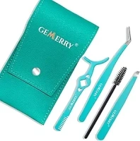 GEMERRY Lash Tweezers for Lash Clusters 4PCS Lash Applicator Tool DIY Eyelash Tweezers Set Stainless Steel lash extension tweezers with Lash Brush and Eyebrow Tweezers Eyelash Applicator Tool Kit