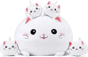 Cat Plush Cute Cat Stuffed Animal with 4 Baby Soft Pillow Birthday Gift for Girls Boys Kids Decor