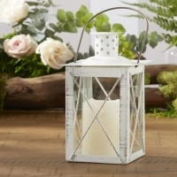 Luminous White Metal Lantern Tea Light Holder Medium -Rustic Home Décor Lantern