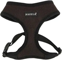 Puppia Soft Dog Harness No Choke Over-The-Head Triple Layered Breathable Mesh Adjustable Chest Belt and Quick-Release Buckle, Brown, Small