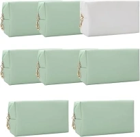 Bridesmaid Proposal Gifts Letter Cosmetic Makeup Bag for Wedding Party Favors Bachelorette party Toiletry Organizer Bag Makeup Case Gift girls(8, White&Sage Green)