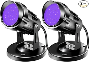 Halloween LED Blacklight Spot Lights Indoor 15W Black Spotlight Lamp 120V Accent Blacklighting Indoor Black Uplighting Decor with US Plug with Switch and Round Base(2Pack)