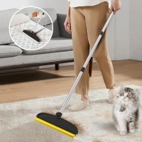 Carpet Rake for Pet Hair Removal, Reusable Dog Hair Remover with 46”Adjustable Long Handle, Soft TPU & Metal Dog Hair Broom Cat Fur Brush, Carpet Scraper Remover Tool for Fluff Carpet, Bed, Rug