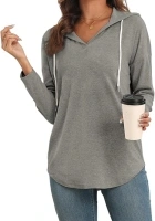 Poetsky Hoodies for Women V Neck Long Sleeve Lightweight Sweatshirts Drawstring Pullover Tops