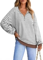 EVALESS Oversized Striped Sweatshirt for Women Casual Color Block Long Sleeve Shirts Quarter Zip Pullover Tops Fall Outfits