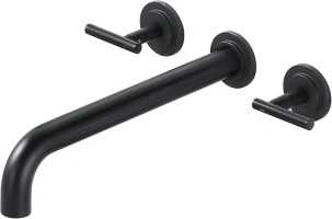 WOWOW Wall Mount Tub Filler: Matte Black Tub Faucet High Flow Two Handles Solid Brass, Long Spout Reach,Tub Faucet Bathroom Bathtub Faucets with 2 Handles Tub Faucet with Brass Rough in Valve Included