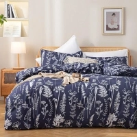 JANZAA Duvet Cover Queen Size Navy Blue Floral Duvet Cover Botanical Duvet Cover Set Microfiber Soft Queen Bed Cover with Zipper Closure 4 Ties (2 Pillow Cases)