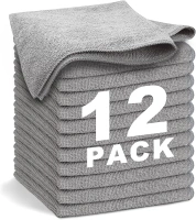 Gray Microfiber Cleaning Cloth 13"x13", Ultra Soft Absorbent Microfiber Cleaning Rags for Housekeeping Cleaning Supplies, Lint Free Reusable Cleaning Cloths for House Washable, Pack of 12