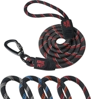 Kruz Reflective Dog Leash - KZROPE5048-03S - Soft Silicone Grip - Click & Lock Snap - Pet Walking, Running, Training - Heavy-Duty, Durable Rope - Security, Control and Comfort - Red - 3/8" x 4 FT