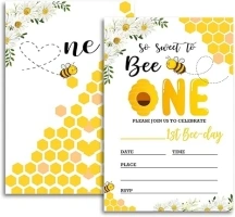 FujLoy Sweet To Bee One Birthday Party Invitation, Bee Party Invitation, Bee Themed Party Supplies（046）