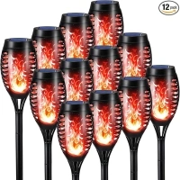 Toodour Red Solar Halloween Lights Outdoor, 12 Pack Solar Torch Lights with Flickering Flame, Waterproof Outdoor Yard Decorations Lights for Holiday, Garden, Lawn, Walkway, Outdoor Halloween Decor