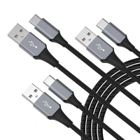 USB C Cable 3-Pack(3ft/6ft/6ft), USB A to USB C Fast Charger Cord Nylon Braided Compatible with 15/Plus/Pro/Pro Max，Galaxy S22 S21 A51 S10 S9, and Other USB C Devices-Black