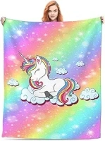 Unicorn Throw Blanket,Rainbow Blanket for Birthday,Cozy Soft Fluffy Flannel Fleece Nap Sleep Blankets,Soft Blankets for Birthday Gifts 60 x 50in